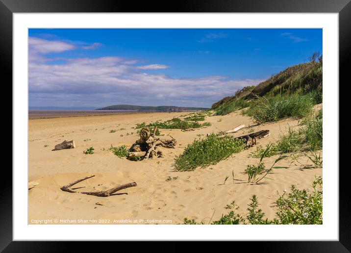View of the beach and sand dunes at Berrow in Some Framed Mounted Print by Michael Shannon