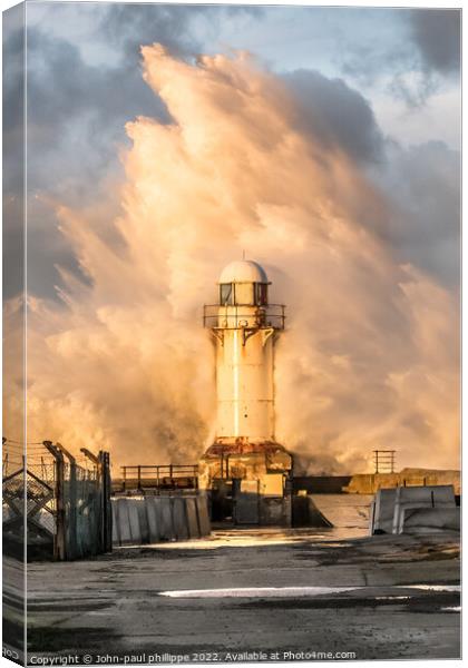 Lighthouse Storm Surge Canvas Print by John-paul Phillippe