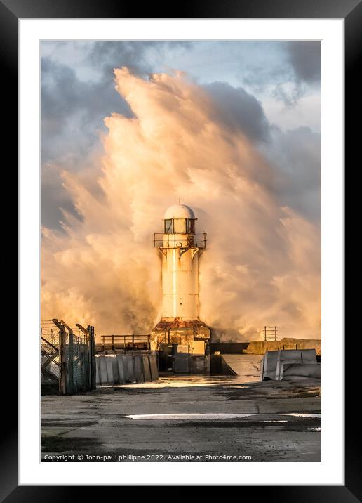 Lighthouse Storm Surge Framed Mounted Print by John-paul Phillippe