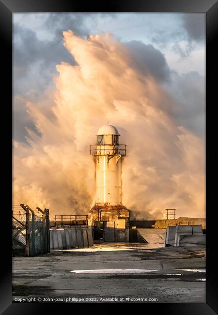 Lighthouse Storm Surge Framed Print by John-paul Phillippe