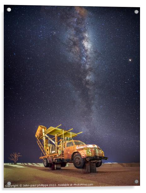 Old vintage mining truck under the Milky Way Acrylic by John-paul Phillippe
