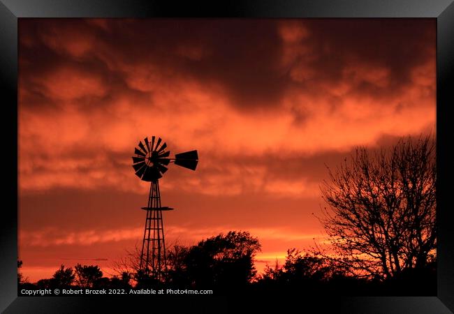 Windmill silhouette with a Sunset Framed Print by Robert Brozek