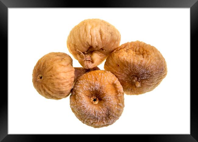 Organic and Dried Figs on White Background Framed Print by Antonio Ribeiro