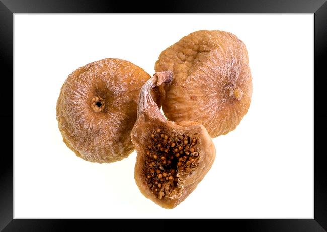 Organic and Dried Figs on White Background Framed Print by Antonio Ribeiro