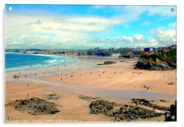Newquay at Low tide Cornwall. Acrylic by john hill