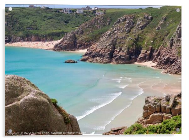 Serene Beauty of Porthcurno and Pedn Vounder Acrylic by Beryl Curran