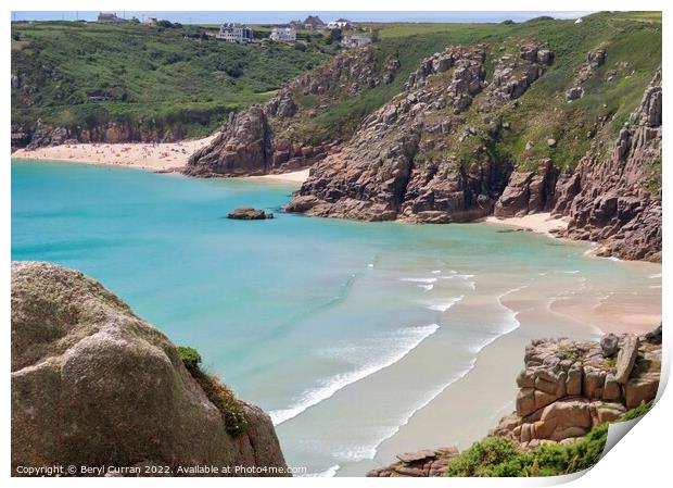 Serene Beauty of Porthcurno and Pedn Vounder Print by Beryl Curran