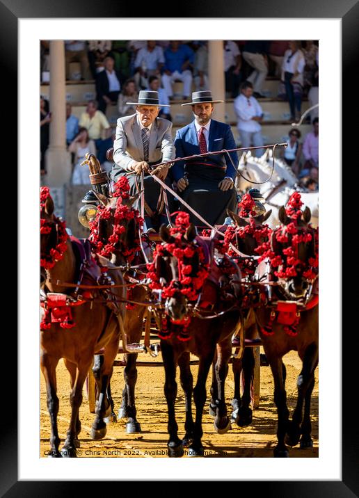 Horse drawn carriage at Ronda Goya festival. Framed Mounted Print by Chris North