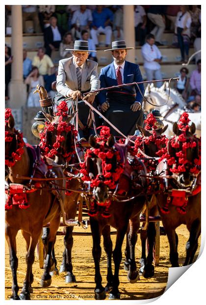 Horse drawn carriage at Ronda Goya festival. Print by Chris North