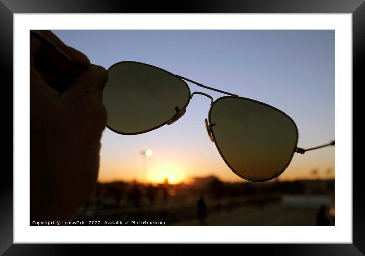 Sunset seen through a pair of sunglasses Framed Mounted Print by Lensw0rld 