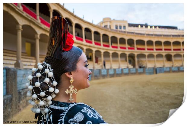 Traditional Spanish headdress. Ronda Spain. Print by Chris North