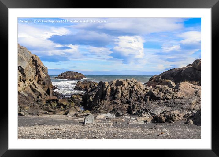 A surf on a rocky beach with black sand in Iceland. Framed Mounted Print by Michael Piepgras