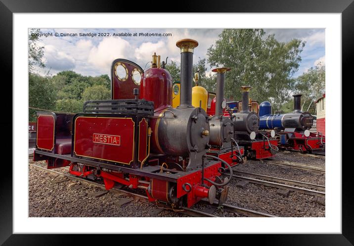 Moors Valley Railway collection of narrow gauge locomotives Framed Mounted Print by Duncan Savidge