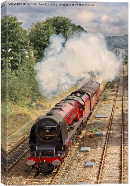 Duchess of Sutherland blasts out of Bath on a sunny early Autumn day Canvas Print by Duncan Savidge