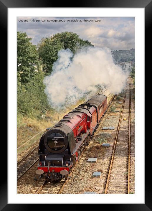 Duchess of Sutherland blasts out of Bath on a sunny early Autumn day Framed Mounted Print by Duncan Savidge