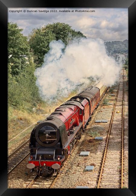 Duchess of Sutherland blasts out of Bath on a sunny early Autumn day Framed Print by Duncan Savidge