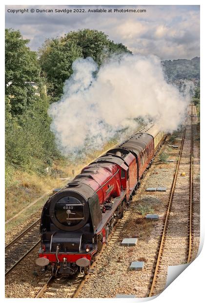 Duchess of Sutherland blasts out of Bath on a sunny early Autumn day Print by Duncan Savidge