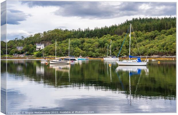 Yachts moored at Salen Jetty, Ardnamurchan Canvas Print by Angus McComiskey