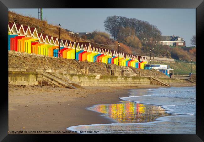 Scarborough Beach Huts Reflection Framed Print by Alison Chambers
