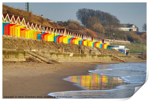 Scarborough Beach Huts Reflection Print by Alison Chambers