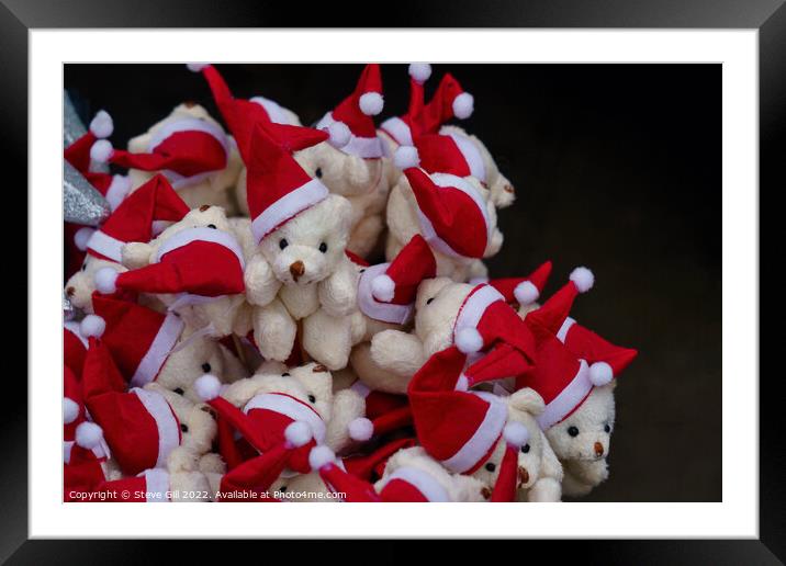 Stack of Adorable Teddy Bears Wearing Father Christmas Hats. Framed Mounted Print by Steve Gill