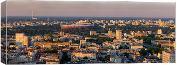 Warsaw City Panorama At Sunset In Poland Canvas Print by Artur Bogacki