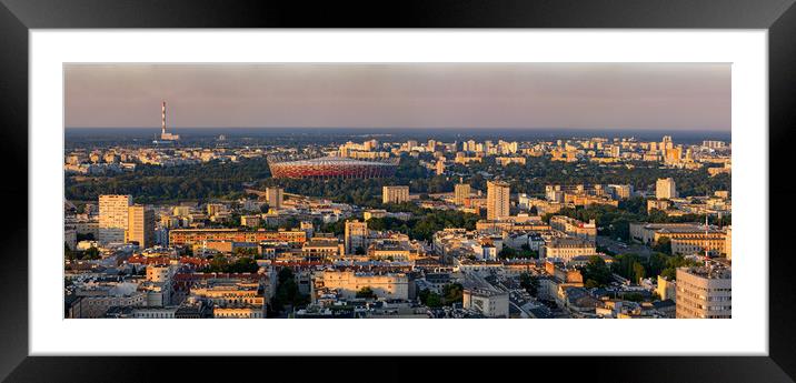 Warsaw City Panorama At Sunset In Poland Framed Mounted Print by Artur Bogacki