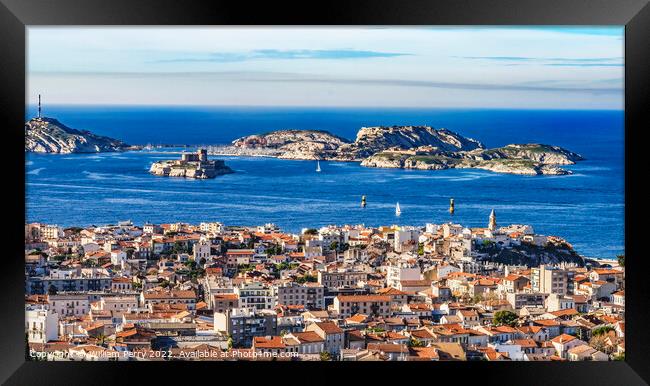 Island Fort Cityscape Sailboats Buildings Marseille France Framed Print by William Perry