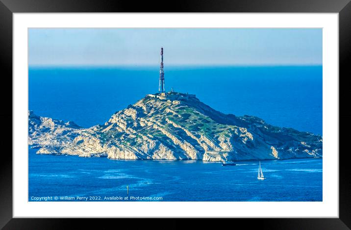 Island Tower Cityscape Sailboats Marseille France Framed Mounted Print by William Perry