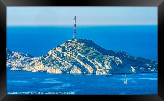 Island Tower Cityscape Sailboats Marseille France Framed Print by William Perry