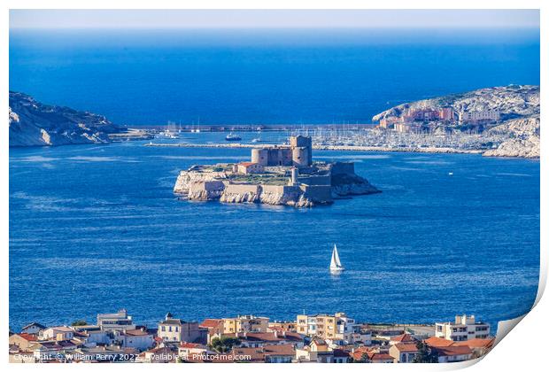 Island Fort Cityscape Sailboats Buildings Marseille France Print by William Perry
