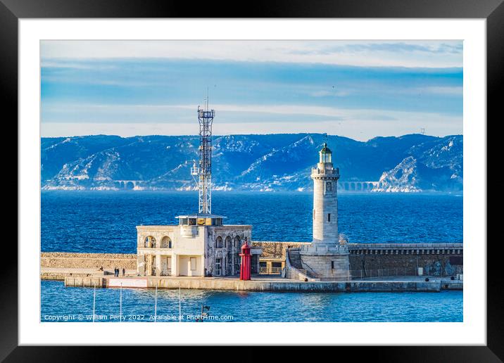Harbor Lighthouse Buildings Marseille France Framed Mounted Print by William Perry