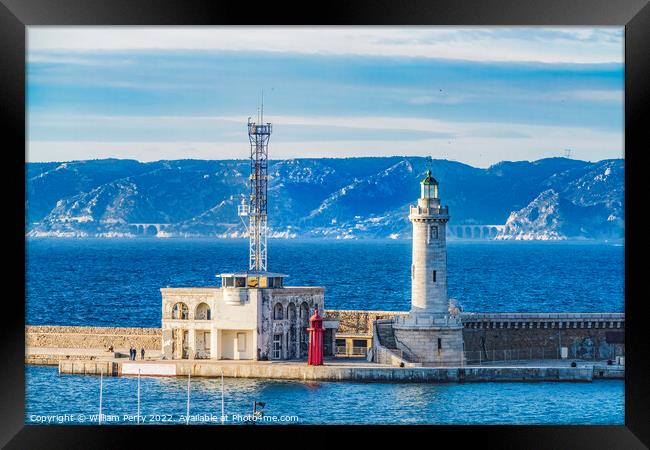 Harbor Lighthouse Buildings Marseille France Framed Print by William Perry