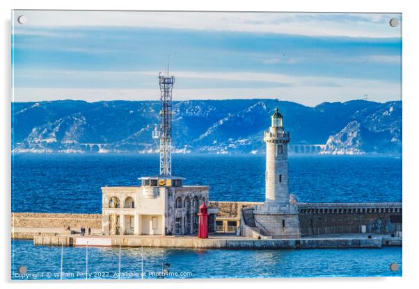 Harbor Lighthouse Buildings Marseille France Acrylic by William Perry