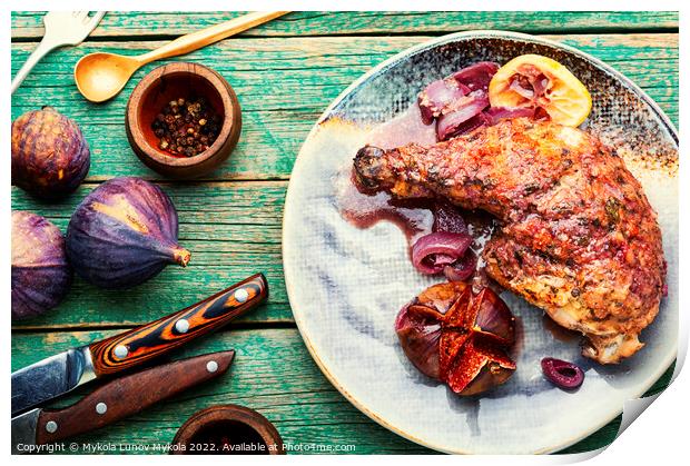Chicken grilled with figs Print by Mykola Lunov Mykola