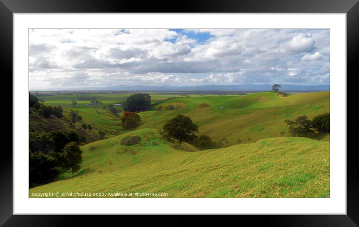 The low hills of a beautiful New Zealand landscape Framed Mounted Print by Errol D'Souza