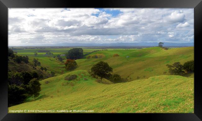 The low hills of a beautiful New Zealand landscape Framed Print by Errol D'Souza