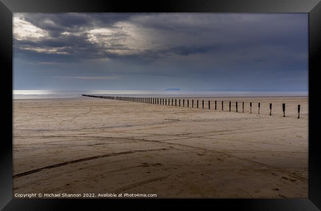 Overcast day on Brean Beach, Somerset Framed Print by Michael Shannon