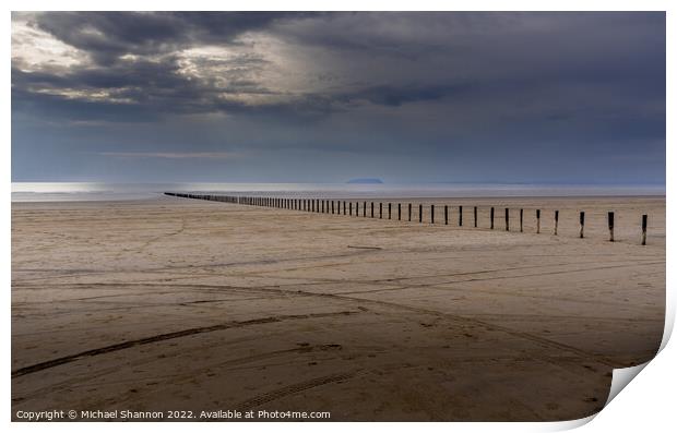 Overcast day on Brean Beach, Somerset Print by Michael Shannon