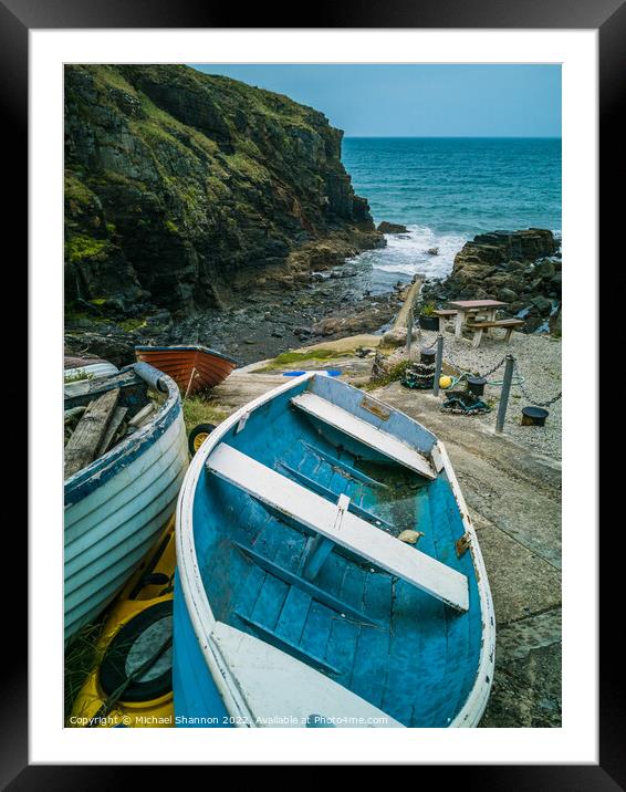 Small fishing boats, Church Cove, Cornwall Framed Mounted Print by Michael Shannon