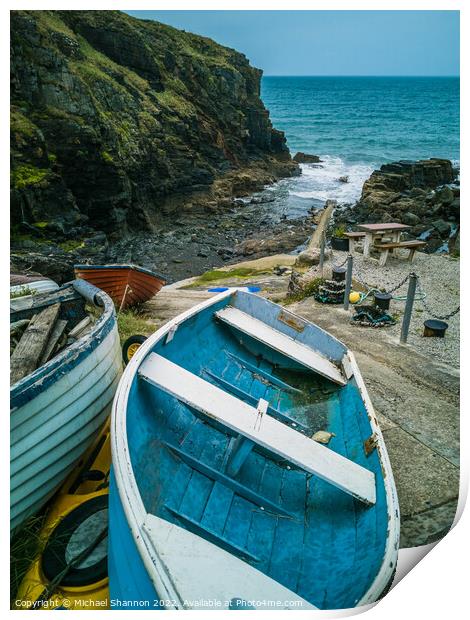 Small fishing boats, Church Cove, Cornwall Print by Michael Shannon