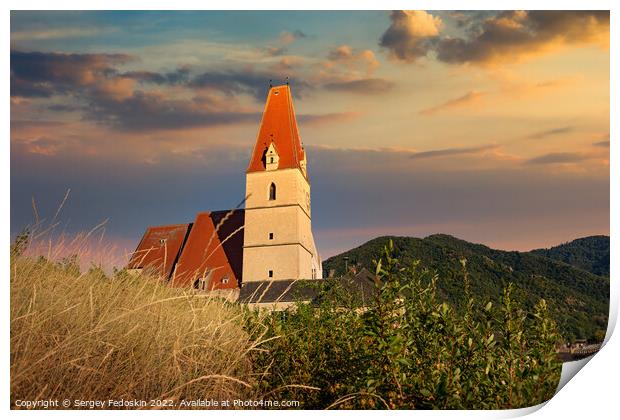 Church of Weissenkirchen in der Wachau, a town in the district of Krems-Land, Wachau Valley, Austria. Print by Sergey Fedoskin