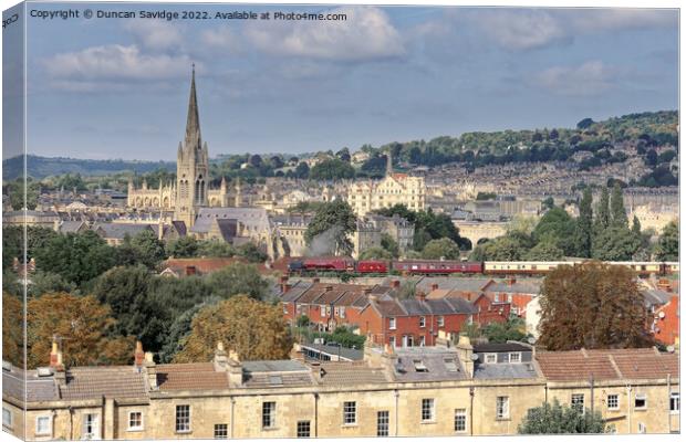 LMS Princess Coronation class 6233 “Duchess of Sutherland” passes through Bath in glorious early Autumn sunshine deputising for the Clan Line on the Belmond British Pullman’ from London Victoria to Bath Spa / Bristol Temple Meads on 14/09/22 Canvas Print by Duncan Savidge