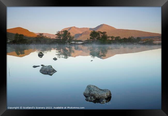 Rannoch moor reflections, highlands Scotland. Framed Print by Scotland's Scenery