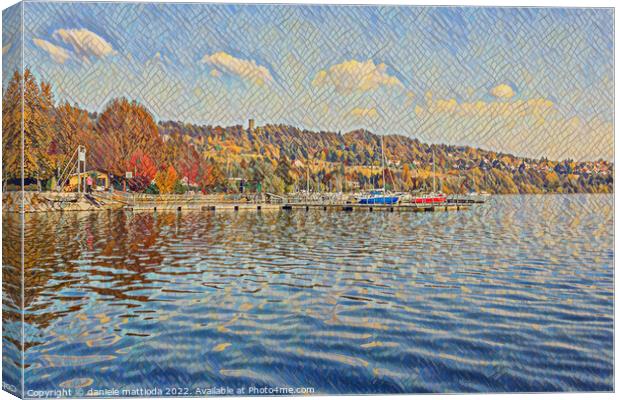 MOSAIC EFFECT on view of the lake of Viverone ,Ita Canvas Print by daniele mattioda