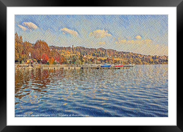 MOSAIC EFFECT on view of the lake of Viverone ,Ita Framed Mounted Print by daniele mattioda