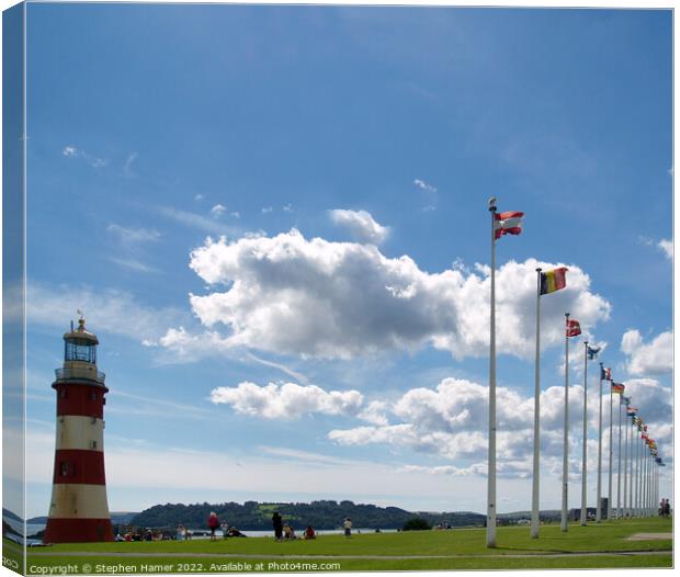 Majestic Smeatons Lighthouse on Plymouth Hoe Canvas Print by Stephen Hamer