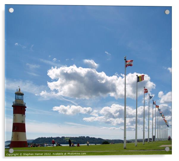 Majestic Smeatons Lighthouse on Plymouth Hoe Acrylic by Stephen Hamer