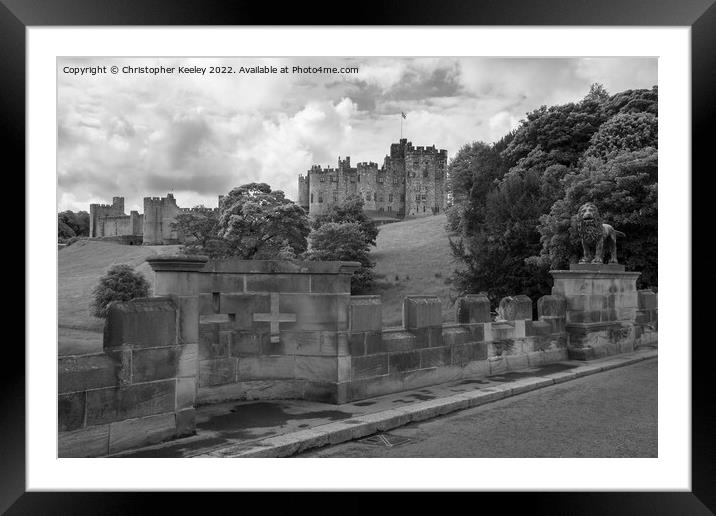 Alnwick Castle in black and white Framed Mounted Print by Christopher Keeley