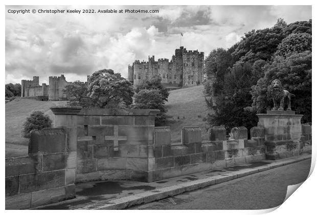 Alnwick Castle in black and white Print by Christopher Keeley
